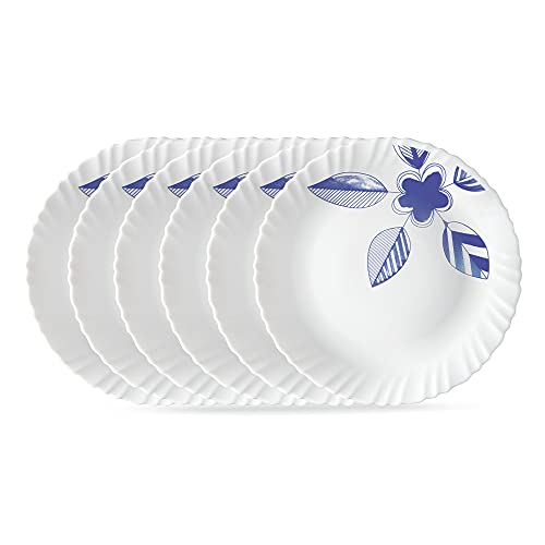 Larah by BOROSIL Morning Glory 6 Pcs Opalware Plate Set (Dia – 10 inch), White
