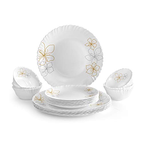 Cello Monarch Opalware Dinner Set, 18-Pieces, White,Floral