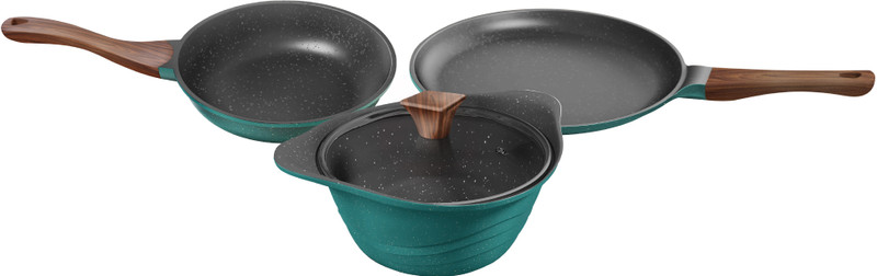 Preethi Artistic Die Cast Non Stick Set 27cm Tawa,24cm Fry Pan,Kadai 24cm With Glass Lid Non-Stick Coated Cookware Set(Aluminium, 3 – Piece)