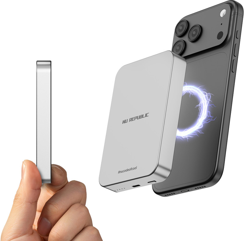 Nu Republic 10000 mAh 22.5 W Wired & Wireless With MagSafe Compact Pocket Size Power Bank(Silver, Lithium Polymer, Fast Charging for Mobile, Earbuds, Smartwatch, Tablet)