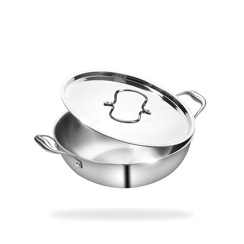 Fackelmann 4.5 Liter Kadai 30 CM, Triply | German Quality | Energy-Efficient | Non-Toxic | Versatile Cookware | Hassle-Free Maintenance | Triply Stainless Steel kadai | Kadai for Cooking