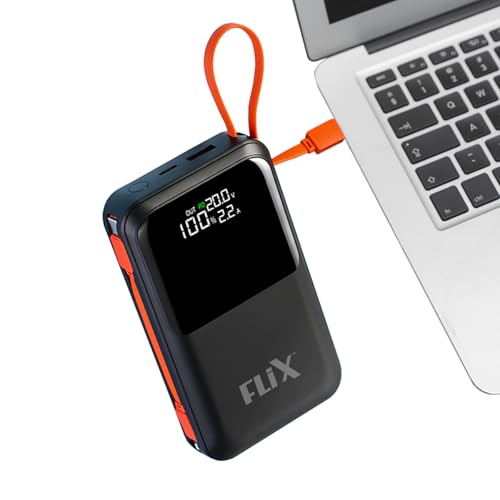 FLiX UltraCharge XPB-P45 20,000mAh 45W QC Power Delivery PPS Power Bank, in-Built Type C & Lightning Fast Charging Cables, LED for Charging Percentage with Amp and Volt Display (Black)
