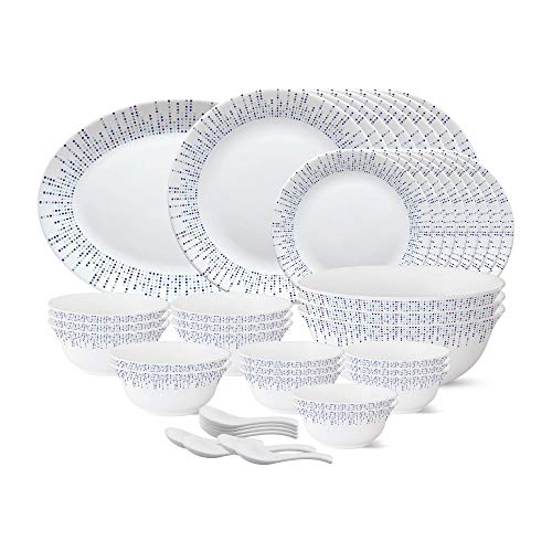 Larah by Borosil – Tiara Series, Pulse, 44 Pcs, Opalware Dinner Set, White