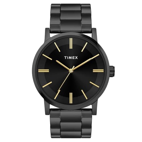 TIMEX Analog Watch for Man with Black Round Dial & Black Stainless Steel Bracelet Band Water Resistant Men’s Wrist Watches – TWHG35SMU09