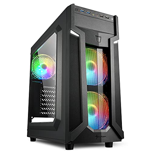 Sharkoon VG6-W RGB Mid Tower PC Computer Case I Support Mini-ITX, Micro-ATX, ATX Motherboard I Acrylic Side Panel with 3 x 120 mm Addressable RGB LED Fan (pre-Installed) – Black