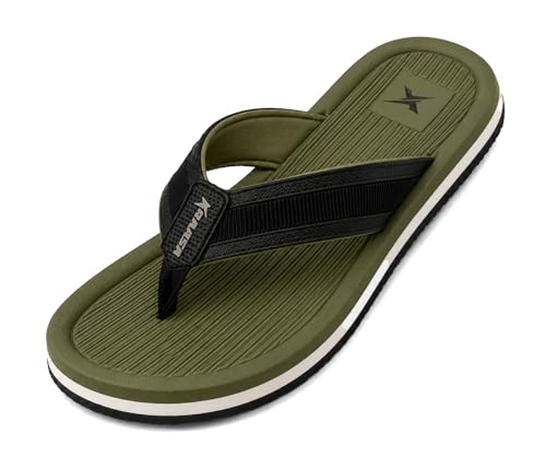 Kraasa DailyStep Men’s Diabetic Footwear | Doctor Inspired | Wide Toe Box | Orthopedic Flip Flop | Pressure-Relief Cushion | Anti-Skid Waterproof EVA Slipper for Men Olive UK 8