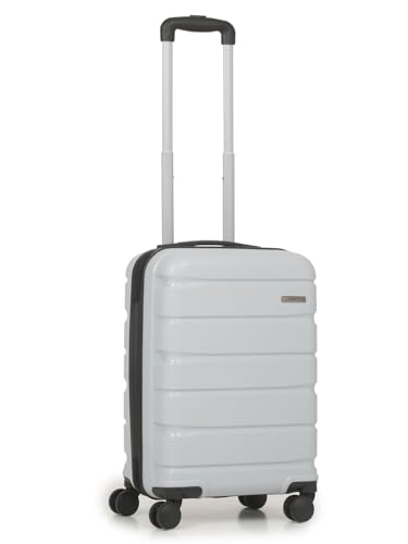TEAKWOOD LEATHERS Unisex 8 Wheels Trolley Bag, Hard Cabin with Zipper Closure, Adjustable Push Button & Cross Side Strap, Lock System 360 Degree (55 CM, Metallic Silver)
