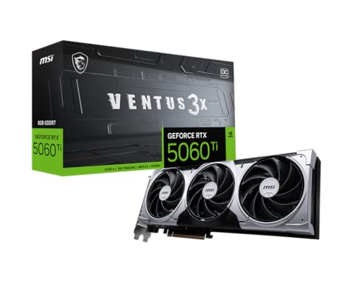 MSI GeForce RTX 5060 Ti 8G Ventus 3X OC Graphics Card – NVIDIA, GDDR7 128-bit Memory, 28Gbps, PCI Express Gen 5 x16 (uses x8), Up to 2617 MHz, Triple Fan Cooling, DisplayPort 2.1b, HDMI 2.1b