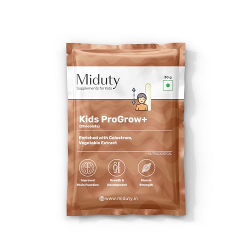 Miduty ProGrow+ Kids Chocolate Shake with Whey, MCT & Colostrum – Supports Growth, Energy, Brain & Immunity – With Active Vitamins, Minerals & Herbal Extracts – Chocolate, 30g