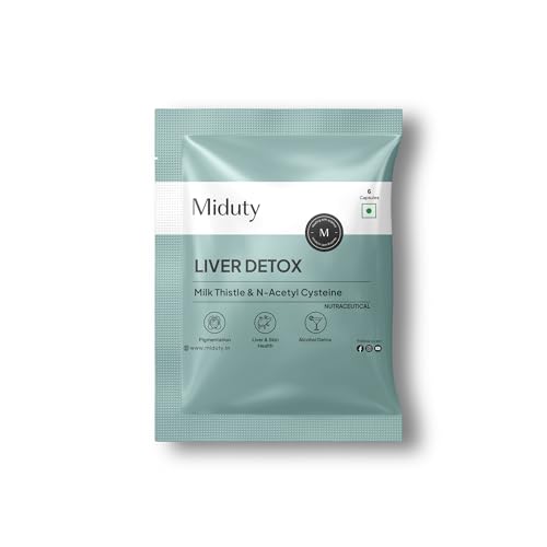 Miduty Liver Detox Supplement Milk Thistle with N-Acetyl Cysteine 900 mg | Natural Body Detox & Digestive Enzymes – Fatty Liver Care | Natural Detoxification Formula – 6 Capsules