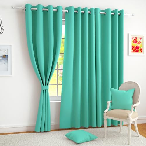 Story@Home 100% True Blackout Door Curtains 7 Feet Long Set of 2 | Solid Design | Room Darkening Curtain | Thermal Insulated Curtains for Living Room, Bedroom | (116 x 215 cm, Mint Green)