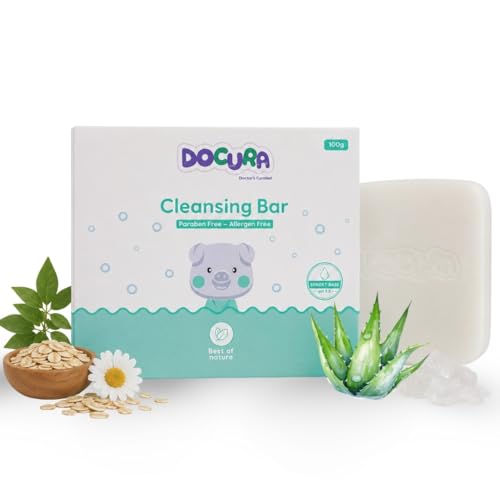 Docura Cleansing Bar | Bathing Bar for Newborns & Babies | pH 5.5 Balanced | Soap-Free Tear-Free Gentle Cleanser | Moisturizing & Nourishing Baby Skin Care | For Sensitive Skin (Pack of 1)