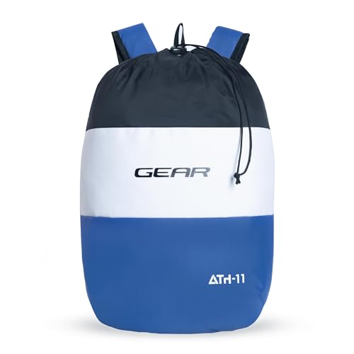 Gear Men/Women Voyager 15 Litre Casual Standard 2 Compartment Backpack/Daypack/Hiking Daypack/Drawstring Bag (Black-Blue), Multicolor