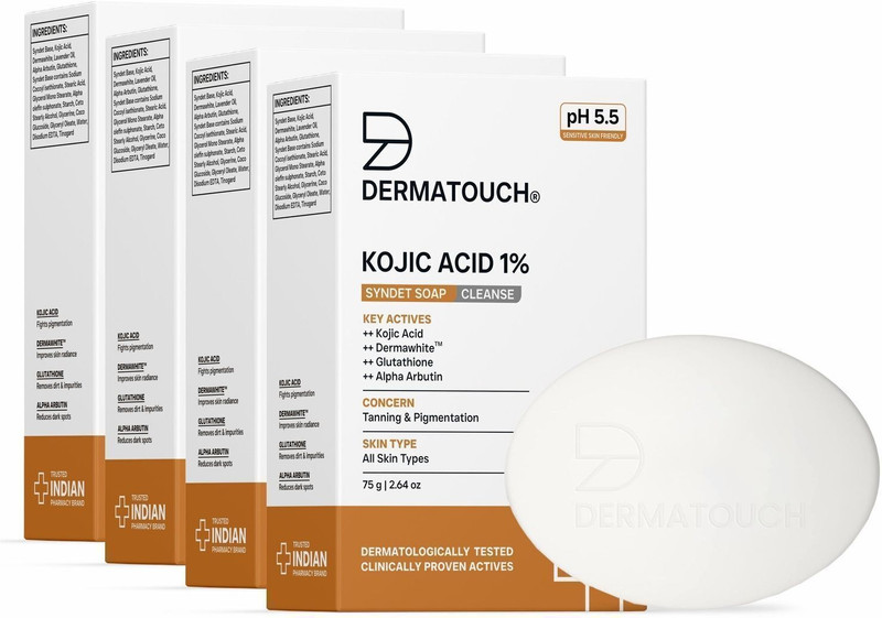 Dermatouch Kojic Acid 1% Soap with Glutathione | For Pigmentation & Sun damage | 75g x 4(4 x 75 g)