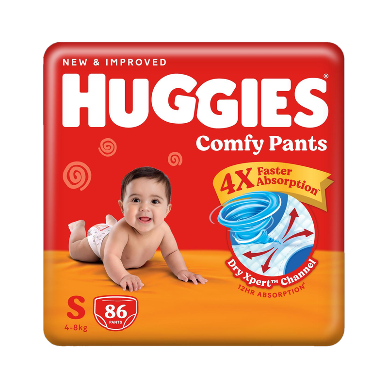 Huggies Comfy Baby Diaper Pants, Upto 50% Faster Absorption – S(86 Pieces)