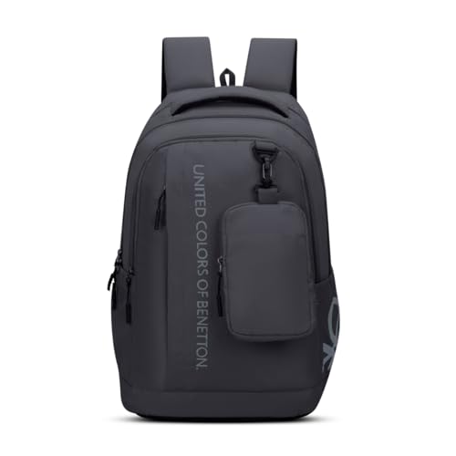 United Colors of Benetton Apex 33L Backpack – Grey, Water-Resistant, Minimalist 3-Compartment Design with Detachable Pouch & 1-Year Warranty