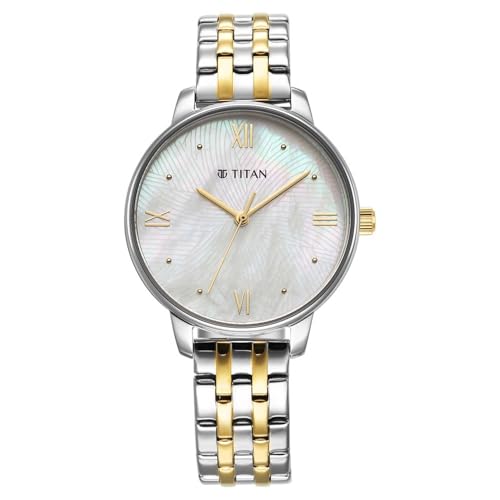Titan Purple Style Up Quartz Analog Mother of Pearl Dial Stainless Steel Strap Watch for Women-NS95238BM01
