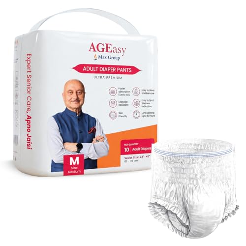 AGEasy (Max Group) Unisex Adult Diaper Pants | M (Waist 61–115 cm) | Overnight Leak Protection | Wetness Indicator | Odour Lock | Anti-Bacterial | Skin Friendly