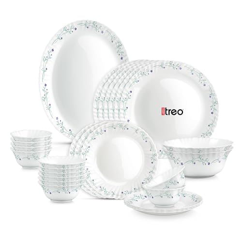 Treo by Milton Opalware Aurelia Murel Dinner Set of 27 | Serving for 6 | Microwave & Dishwasher Safe | Bone-Ash Free | Tempered Toughness | Plates & Bowls | Crockery Set for Dining & Gifting
