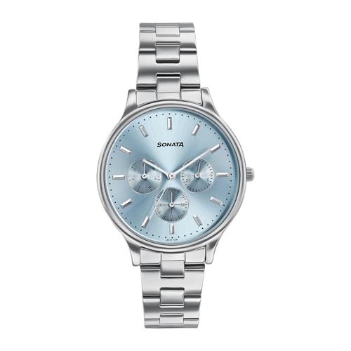 Sonata Axis with Quartz Analog LT Blue Premium Multifunction Design Dial IPS Strap Watch for Women – 87119SM01