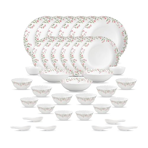 La Opala Novo Opalware Dinner Set, 35 Pcs for Family of 6, Spring Meadows