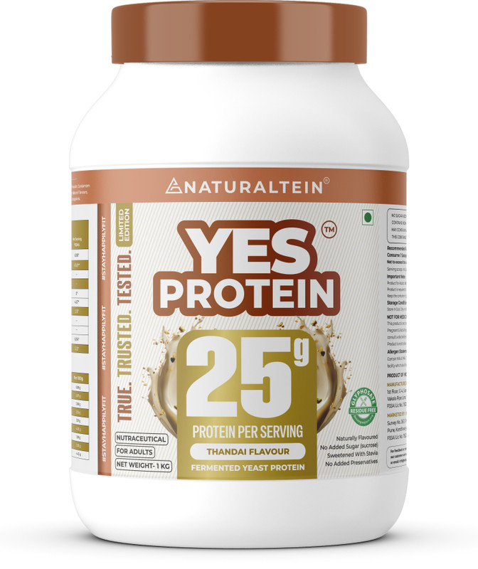 NATURALTEIN Fermented Yeast Protein Powder | 25g Protein Per Scoop | Vegan Plant Protein Plant-Based Protein(1 kg, Thandai)