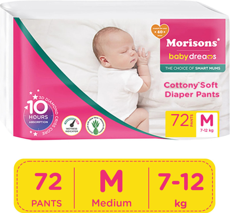 Morisons Baby Dreams Cottony Soft Pant Diapers – M(72 Pieces)