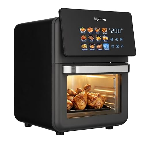 Lifelong Air Fryer Oven 10L | 12 Preset Modes | 1350W Power | Healthy Low Oil Cooking, Rapid Air Technology, Glass Lid | LED Touch Display | Nonstick Easy Clean Kitchen Appliance with Oil Drip Tray