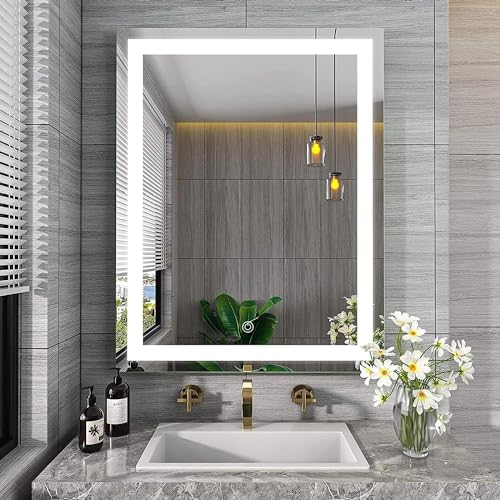 TEX-RO Bathroom Mirror with Led Lights – Wall-Mounted Wash Basin Mirror – Modern Mirror for Bathroom Wall (24×18 Inch)
