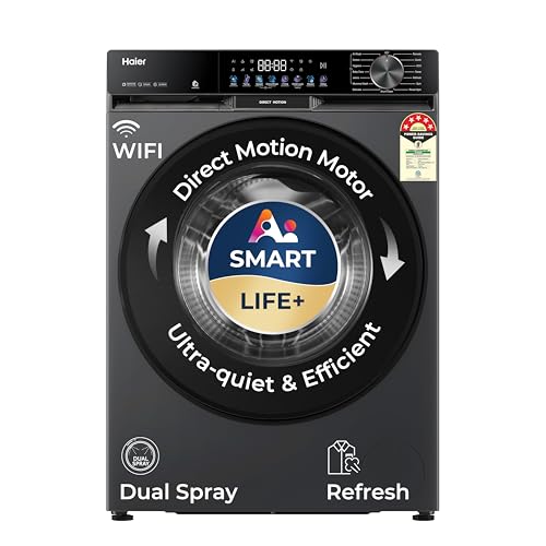 Haier 12 Kg, 5 Star, AI Smart LIFE+, Hygienic Care, ABT, 525 mm Super Drum, Refresh, Direct Motion Motor, WiFi enabled, Fully Automatic Front Load Washer (EFL120-DM14F5ES8U1 | Dark Jade Silver)
