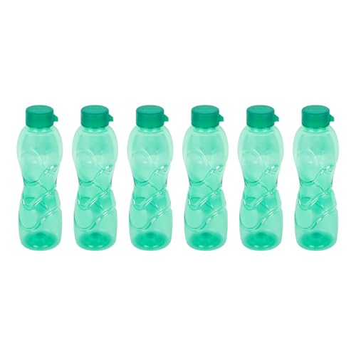PEARLPET Trinity BPA-Free Plastic Water Bottle Set |Lightweight, Leak-Proof & Freezer Safe – Pack of 6 (1000ml Each), Green