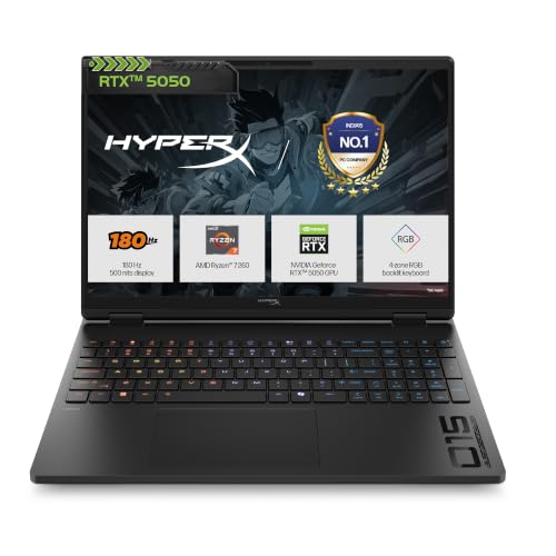 HP Smartchoice HyperX OMEN 15, AMD Ryzen 7 260, 8GB-RTX 5050, 24GB DDR5 (Upgradeable), 1TB SSD, 180Hz, 2.5K, 500 nits, 3ms RT, 15.3”/38.9cm, Win11, Office24, Black, 2.42kg, gb0038AX, AI Gaming Laptop