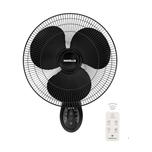 Havells Gatik Pro BLDC 400mm Wall Mount Fan | RPM: 1350 | Double string for Speed & Oscillation control | Thermal Overloaded Protected Motor | 100% Copper Wire Winding Motor | 2 Year Warranty (Black)