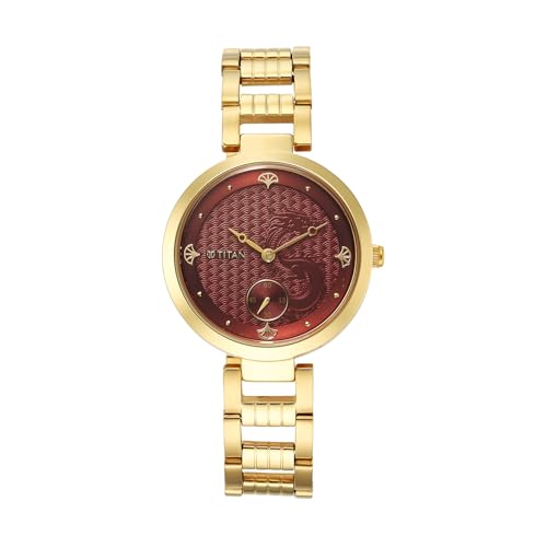Titan Classique Plain 3 Hands Red Round Dial Yellow Plating A1Stainless Steel Strap Men’s Watch – 2480YM04