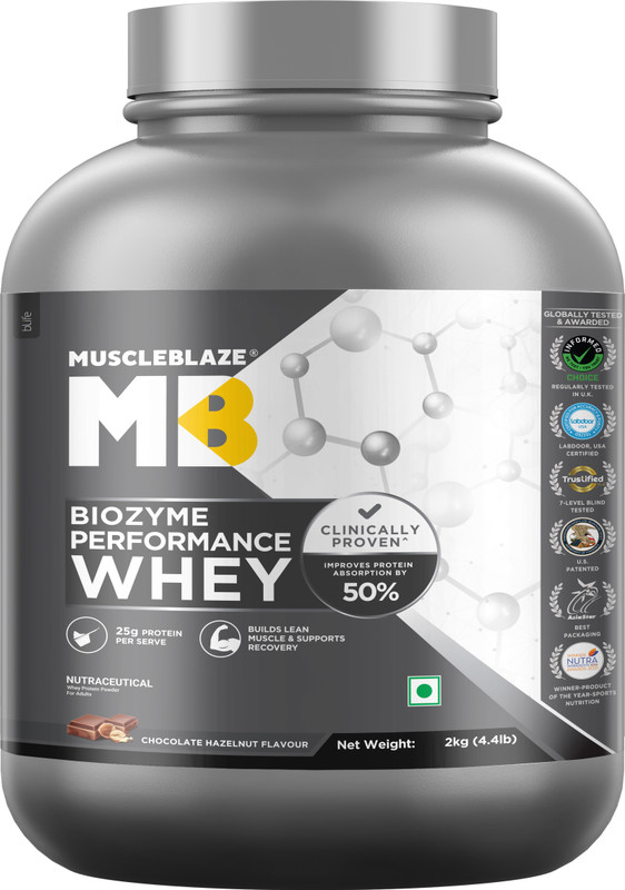 MUSCLEBLAZE Biozyme Performance Whey Protein(2 kg, Chocolate Hazelnut)