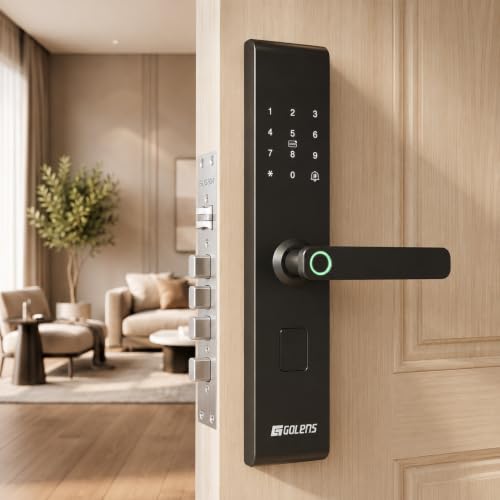 Golens X132 Smart Door Lock for Main Door with Fingerprint, Password, RFID Card, WiFi & Key Unlock, Digital Door Lock for Wooden & Steel Doors, Keyless Entry Handle with Alarm System