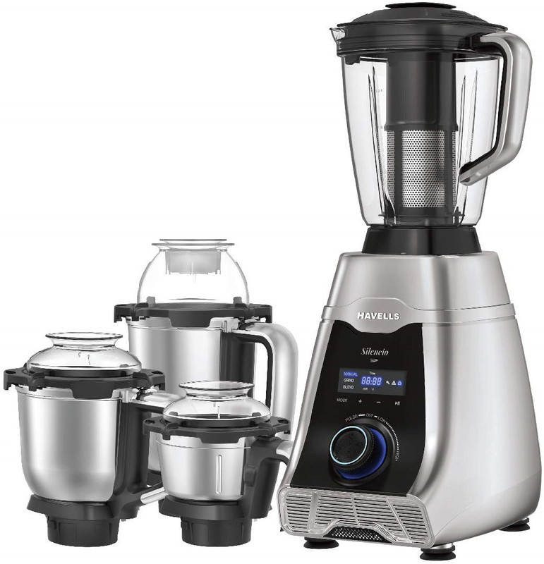 HAVELLS Silencio Low Noise 500 W Mixer Grinder 4 Jars (Grey & Black)(Silencio | 4 Jars | Grey, Black)