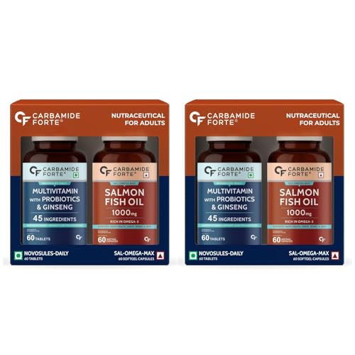Carbamide Forte Multivitamin Tablet for Men and Women with Probiotics & Omega 3 fish oil capsules | Daily Immunity, Heart, Brain & Joint Support | 60 Tablets + 60 Softgel Capsules (Pack of 2)