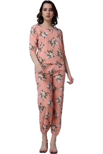 POPWINGS Casual Printed Top and Joggers Set for Women || Stylish Summer Co-Ords Set for Women || Round-Neck Top and Joggers Combo Set for Women