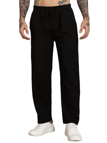 Urban Buccachi Men’s Slim Fit Trouser | Black Casual Bottoms with Elastic Waist & Drawstring | Soft Stretchable Fabric | Stylish Straight Fit Trousers for Office, Travel & Daily Use