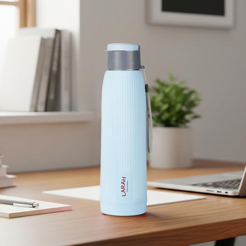 Larah by Borosil 700 ml Lava Sky Blue Stainless Steel Water Bottle | Made in India Pu Insulated Thermoware | Leakproof, BPA Free| Bottle for Office, School, College & Gym, Daily Use | 1 Year Warranty