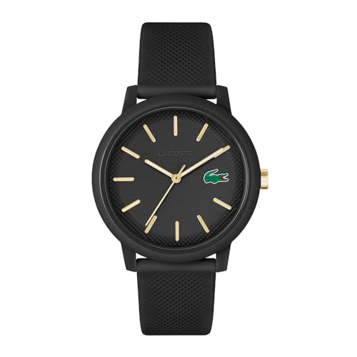 Lacoste Men Analogue 12.12 Qtz Basic Black Round Dial Watch|Black Silicone Material|Multi Color Band – 2011233
