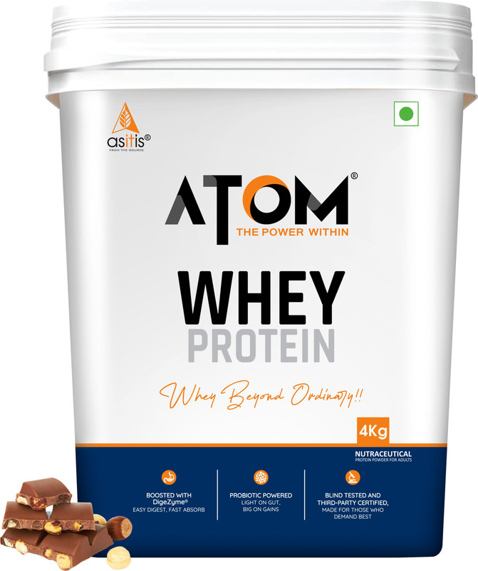 AS-IT-IS Nutrition ATOM with Digestive Enzymes | USA Labdoor Certified for Purity Whey Protein(4 kg, Choco Hazel Fusion)