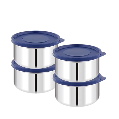 ATTRO Prime Stainless Steel Single Wall Storage Containers Airtight & Leak Proof Containers for Office Use, School, Picnic, 550ml -Blue-Set Of 4