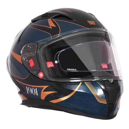 Royal Enfield SPEEDX Full FACE Jinx with Sun Visor & aerodynamic Spoiler | Certification: ISI & DOT | Liner: Dual EPS Expanded Polystyrene| UV Treated Surface | Polygiene Fabric DEEP Teal (L) 60 CM