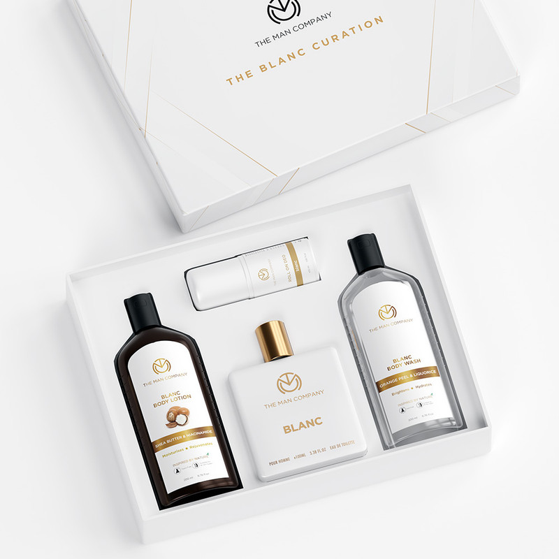 THE MAN COMPANY Blanc Gift Set for Men with Blanc Perfume, Body Lotion, Body Wash, Roll On Deo | Premium Long-Lasting Fragrance(4 Items in the set)