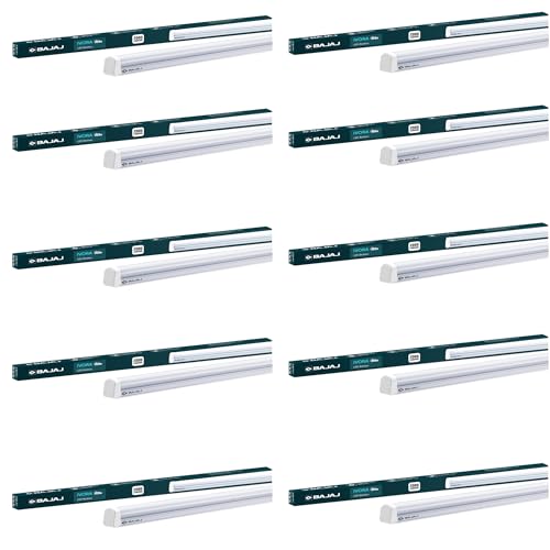 Bajaj 20W Cool Day Light LED Tubelight (Pack Of 10) | LED Tube Light For Home | IR Free | UV Free | Voltage Surge Protection Of 4 KV | Bright & Energy Efficient | White | 1 Yr Warranty