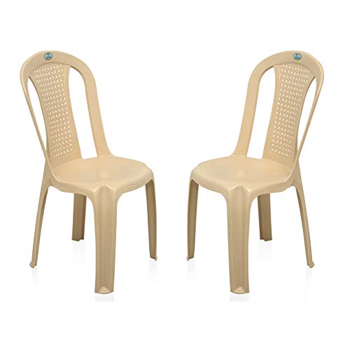 Nilkamal Plastic Chair for Living room |Set of 2 | 3 Year Warranty | For Home, Living Room, Outdoor | Marble Beige Colour | CHR4002