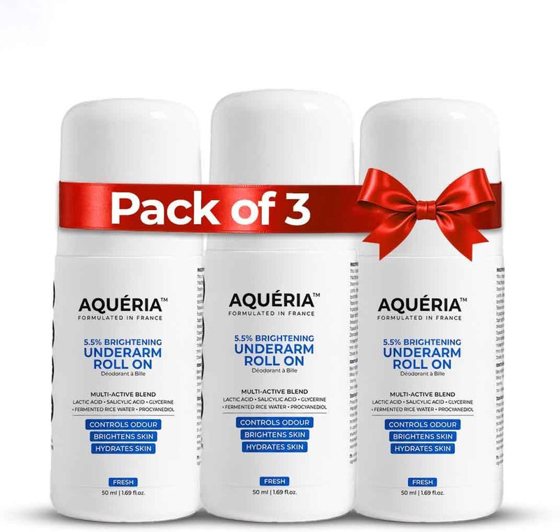 Aqueria Multi Active Underarm Roll On | 5.5% AHA BHA, Niacinamide – Aqua Fragrance Deodorant Roll-on  –  For Men & Women(150 ml, Pack of 3)