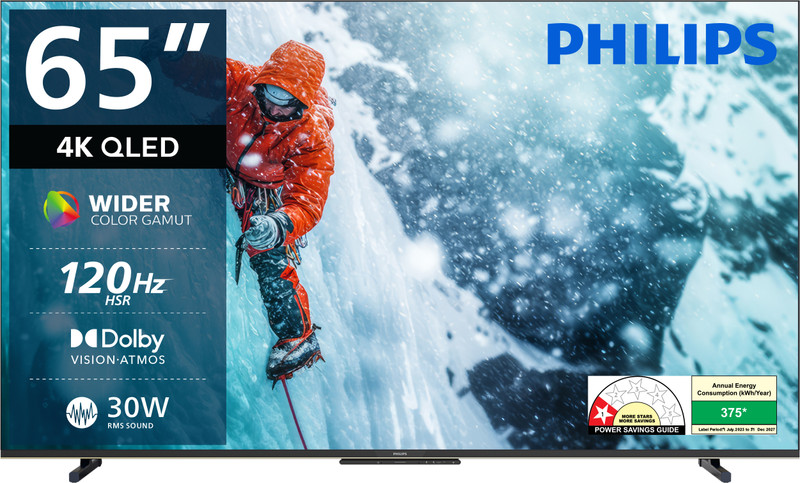 PHILIPS 164 cm (65 inch) QLED Ultra HD (4K) Smart Google TV with Dolby Vision |30W Dolby Atmos | 120Hz Refresh Rate | HDR 10+ |Wider Colour Gamut | Ultra Narrow Bezel | 32 GB Storage(65PQT8100/94)